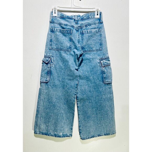 Old Navy baggy jeans cargo pocket wide leg high rise built tough women 12Jr New - Picture 2 of 6
